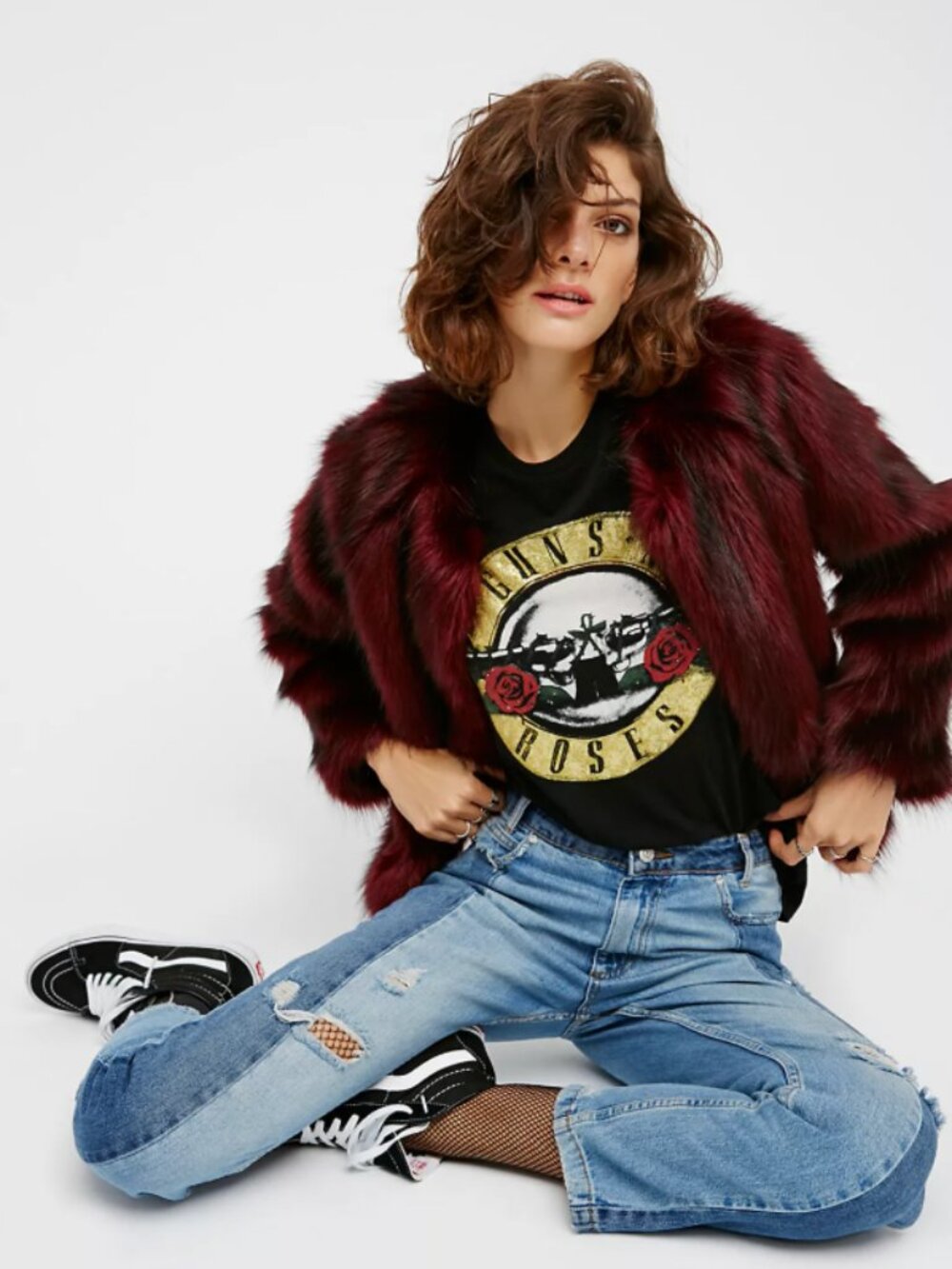 Free People—Izzy Faux Fur Jacket in Burgundy
